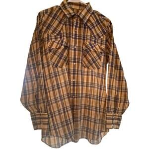 Levi’s Men’s Pearl Snap Western Shirt L Plaid Yellow Blue Cowboy Vintage Style